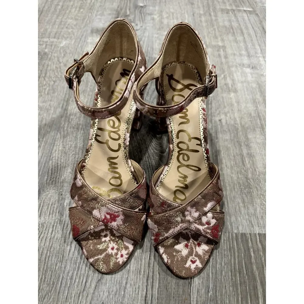 Sam Edelman Orlane Tapestry Floral Rose Sandals Ankle Strap Open Toe Size 8